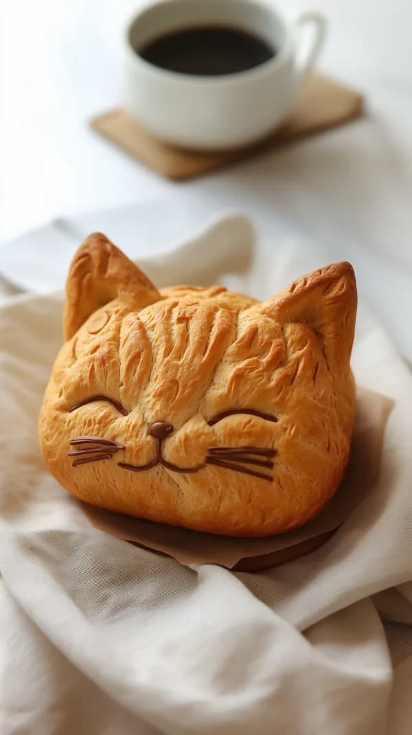 Cat-Shaped Bread with Chocolate Whiskers Cozy Breakfast Wallpaper - HD Wallpaper, 4k Background Image