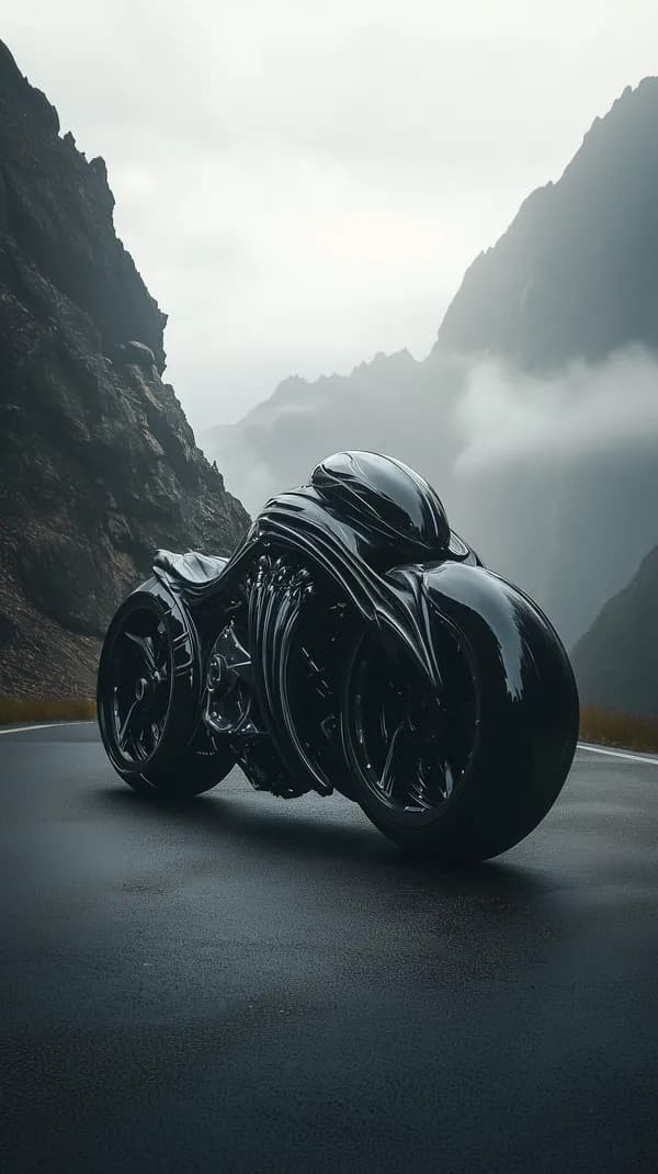 Sleek Black Motorcycle on Misty Mountain Road - Dramatic Wallpaper - HD Wallpaper, 4k Background Image