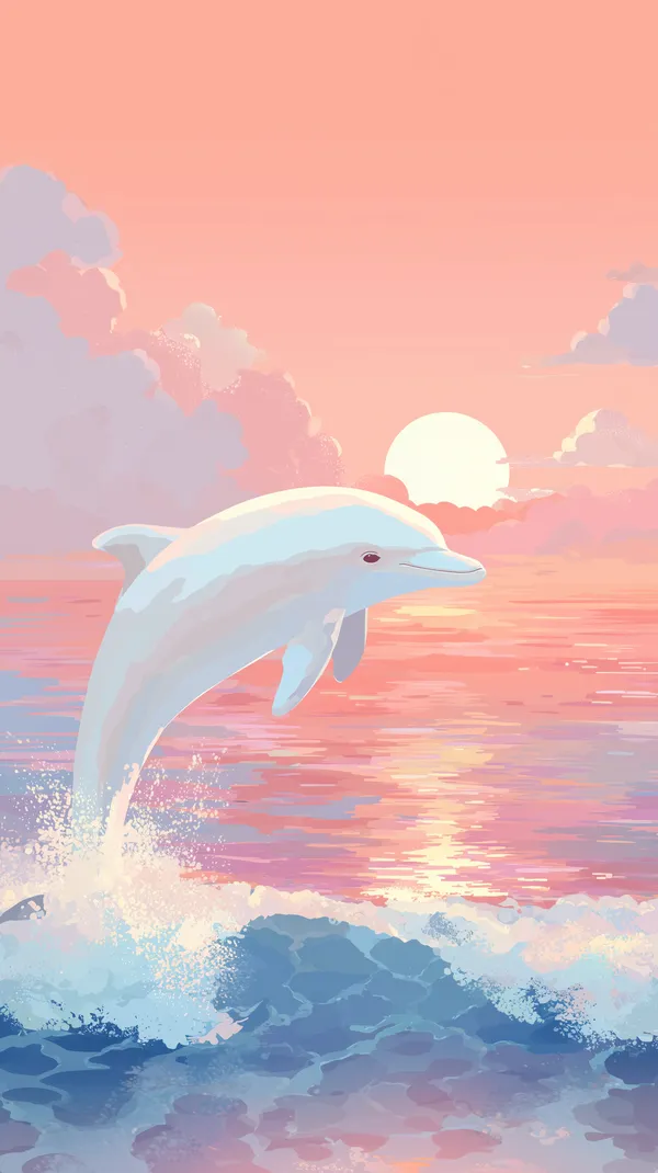 Pastel Sunset Dolphin Jumping Over Ocean Waves Wallpaper - HD Wallpaper, 4k Background Image