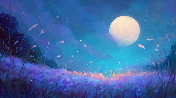 Moonlit Meadow Nightscape: Dreamy Purple Starry Wallpaper - HD Wallpaper, 4k Background Image