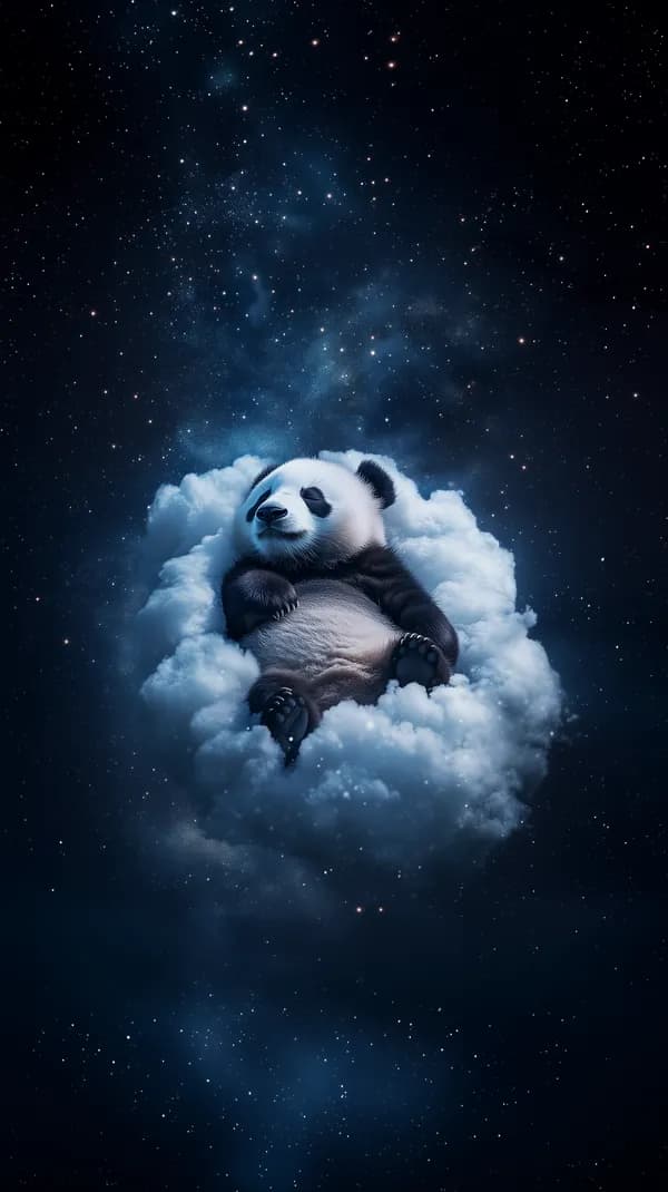 Dreamy Panda Sleeping on Cloud in Starry Night Sky - HD Wallpaper, 4k Background Image