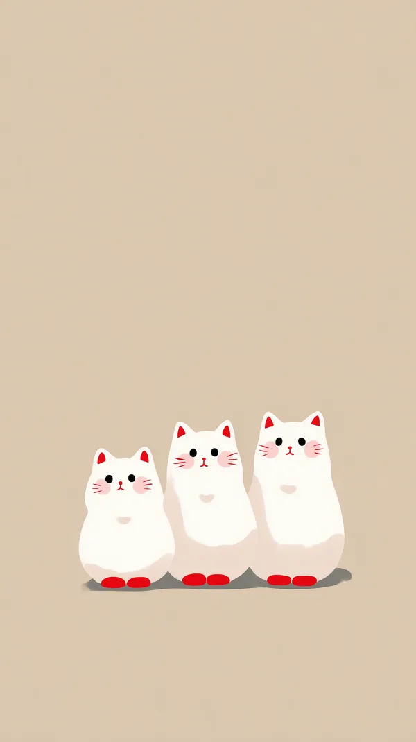 Cute Trio of White Cats on Beige Background - Minimal Wallpaper - HD Wallpaper, 4k Background Image