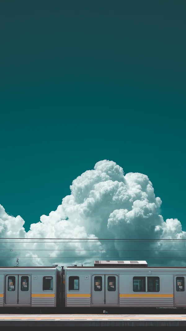 Teal Sky Cloudscape with Modern Train Wallpaper - Urban Calm - HD Wallpaper, 4k Background Image