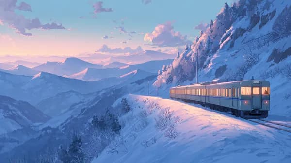 Snowy Mountain Train at Sunset – Alpine Winter Landscape - HD Wallpaper, 4k Background Image