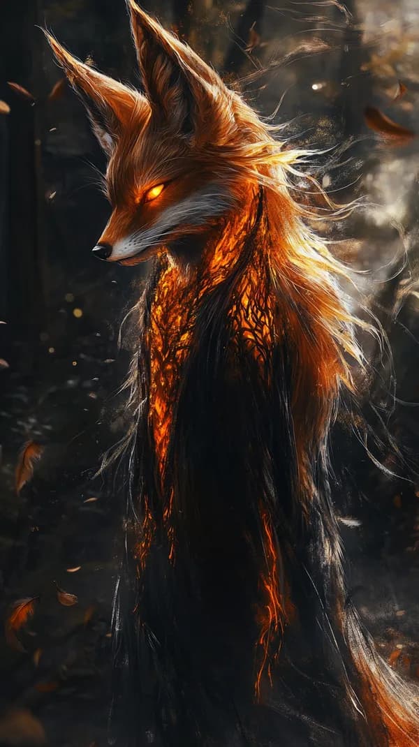 Fiery Fox Spirit in a Dark Forest - Fantasy Wallpaper - HD Wallpaper, 4k Background Image