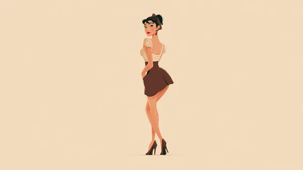 Retro pin-up style illustration of a chic woman in a brown skirt - HD Wallpaper, 4k Background Image