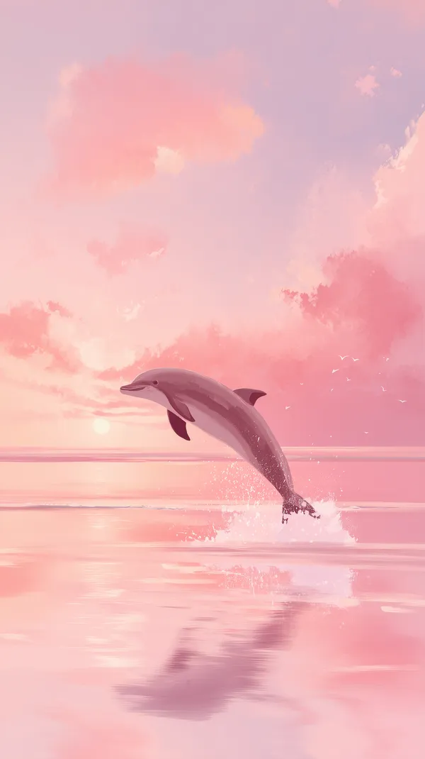 Pastel Sunset Dolphin Leap - Serene Ocean Horizon Wallpaper - HD Wallpaper, 4k Background Image