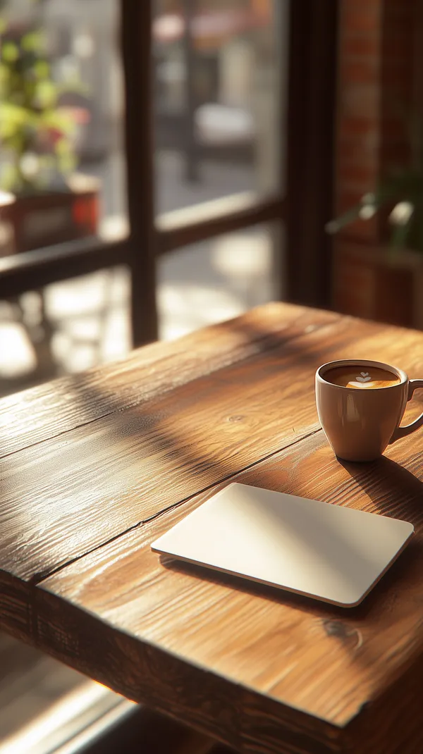 Warm Morning Coffee by Sunlit Wooden Table in a Cozy Cafe Setting - HD Wallpaper, 4k Background Image