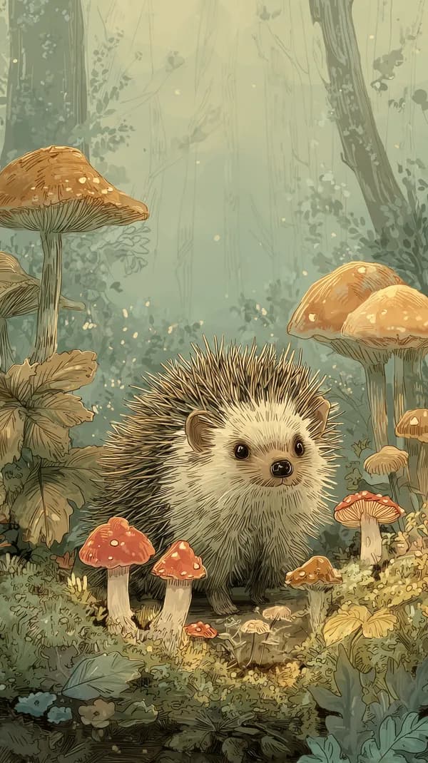 Whimsical Hedgehog in a Mushroom Forest - Fantasy Nature Wallpaper - HD Wallpaper, 4k Background Image