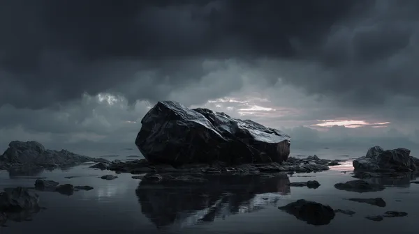 Moody Seascape with Dark Storm Clouds and Central Rock - HD Wallpaper, 4k Background Image