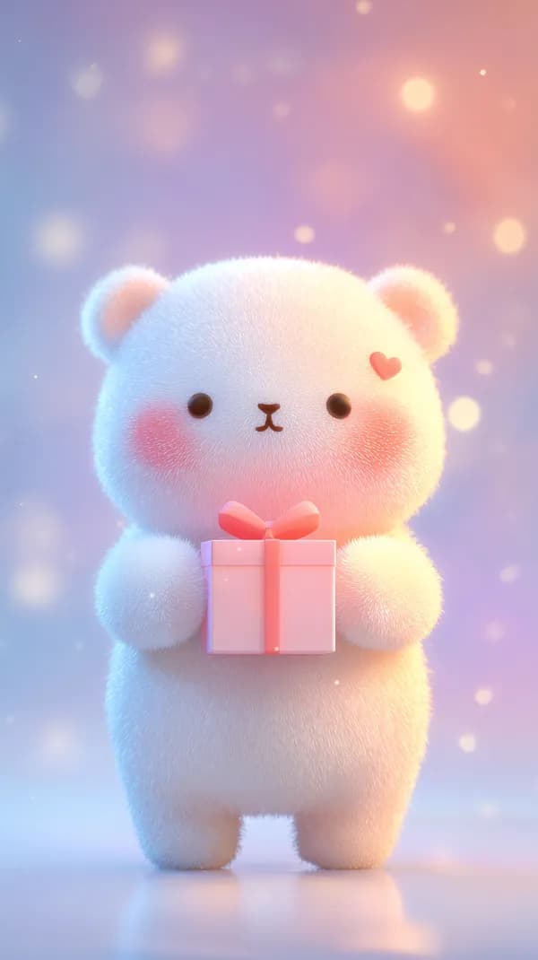 Pastel Plush Bear with Gift Box – Adorable Cozy Wallpaper - HD Wallpaper, 4k Background Image
