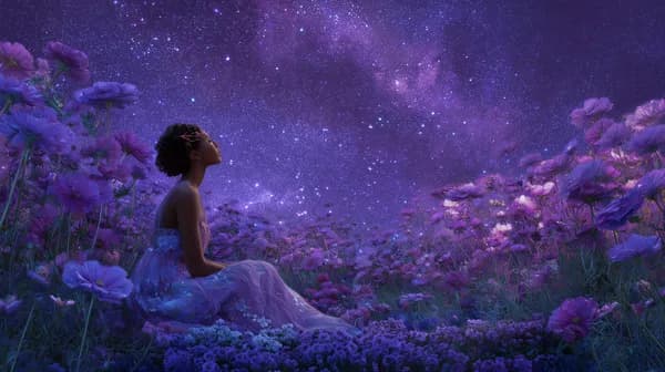 Dreamy Purple Night Garden Wallpaper with Starry Sky - HD Wallpaper, 4k Background Image