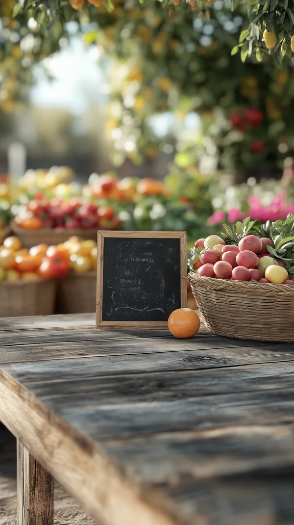 Sunlit Farmers Market: Fresh Fruits & Chalkboard Sign - HD Wallpaper, 4k Background Image