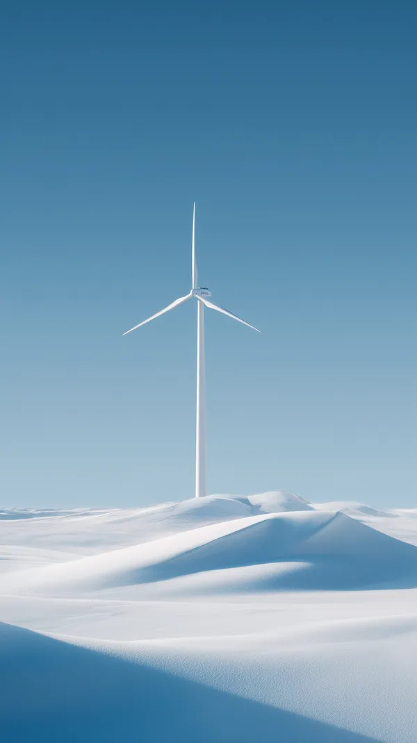 Tranquil Snowy Dune and Wind Turbine Landscape Wallpaper - HD Wallpaper, 4k Background Image