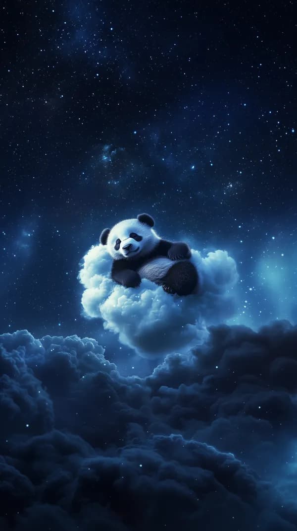Dreamy Night Sky Panda Sleeping on a Cloud Wallpaper - HD Wallpaper, 4k Background Image