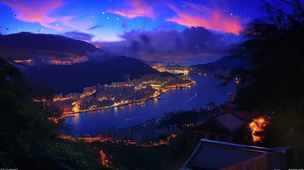 Vibrant Night Cityscape Over a Serene River at Dusk - HD Wallpaper, 4k Background Image