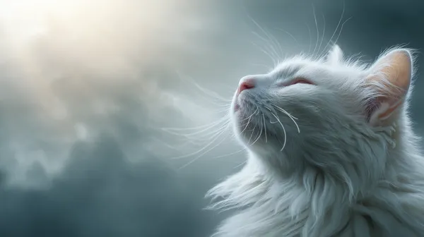 Serene White Cat in Gentle Sunrise Light - Dreamy Wallpaper - HD Wallpaper, 4k Background Image