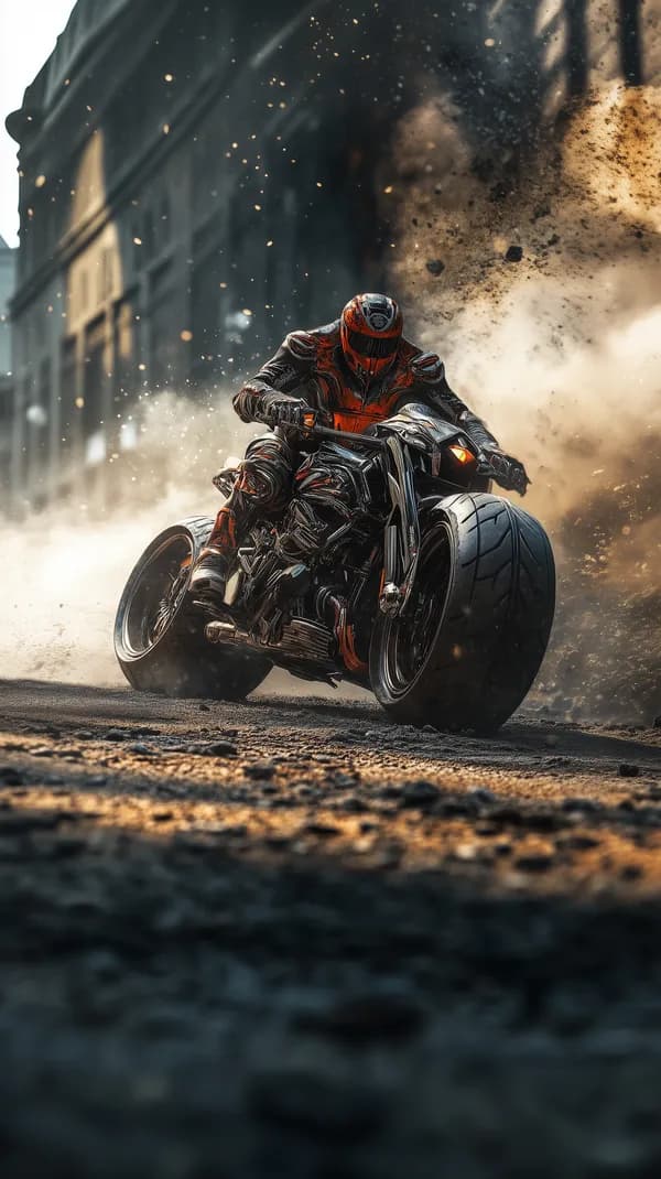 Dynamic Urban Motorcycle Stunt Wallpaper with Dust Trail - HD Wallpaper, 4k Background Image
