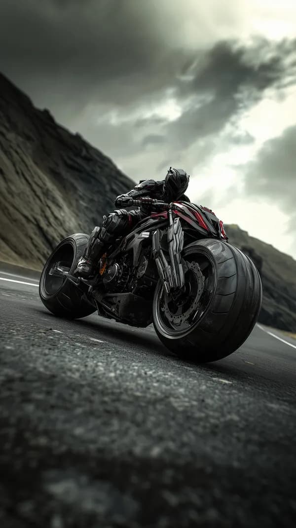 Dark Storm Motorcycle Rider on a Highway - Futuristic Bike Art - HD Wallpaper, 4k Background Image
