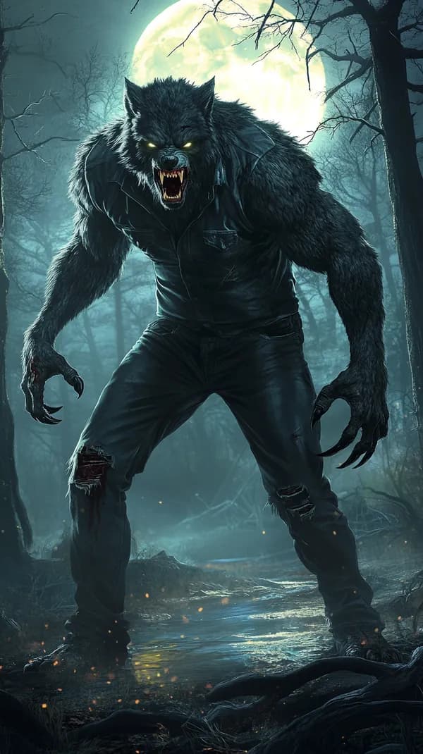 Dark Werewolf in a Moonlit Forest - Intense Night Wallpaper - HD Wallpaper, 4k Background Image