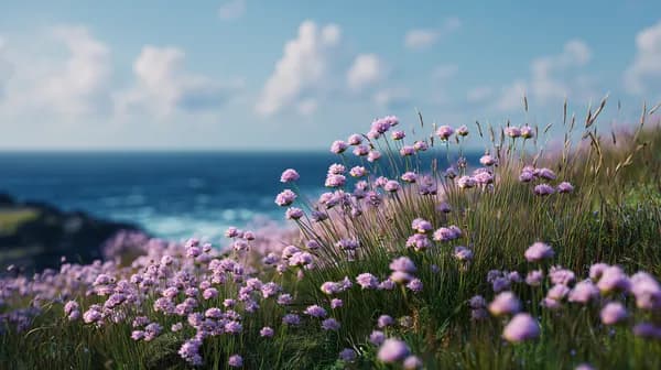 Vibrant purple wildflowers by the sea - coastal nature wallpaper - HD Wallpaper, 4k Background Image