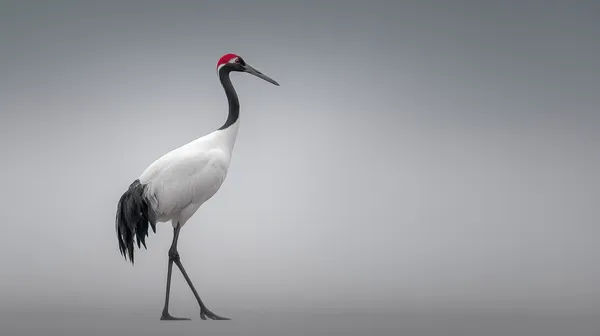Mist-Soaked Crane Portrait: Elegant White-Black Bird Wallpaper - HD Wallpaper, 4k Background Image
