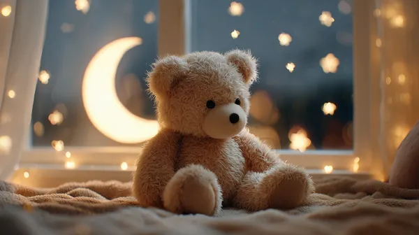 Cozy Teddy Bear Night Scene with Warm Bokeh Lights - HD Wallpaper, 4k Background Image
