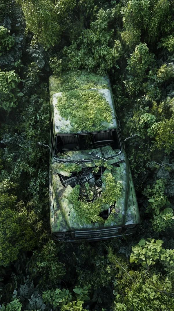 Overgrown Car in Dense Jungle – Nature Reclaims Abandoned Vehicle - HD Wallpaper, 4k Background Image