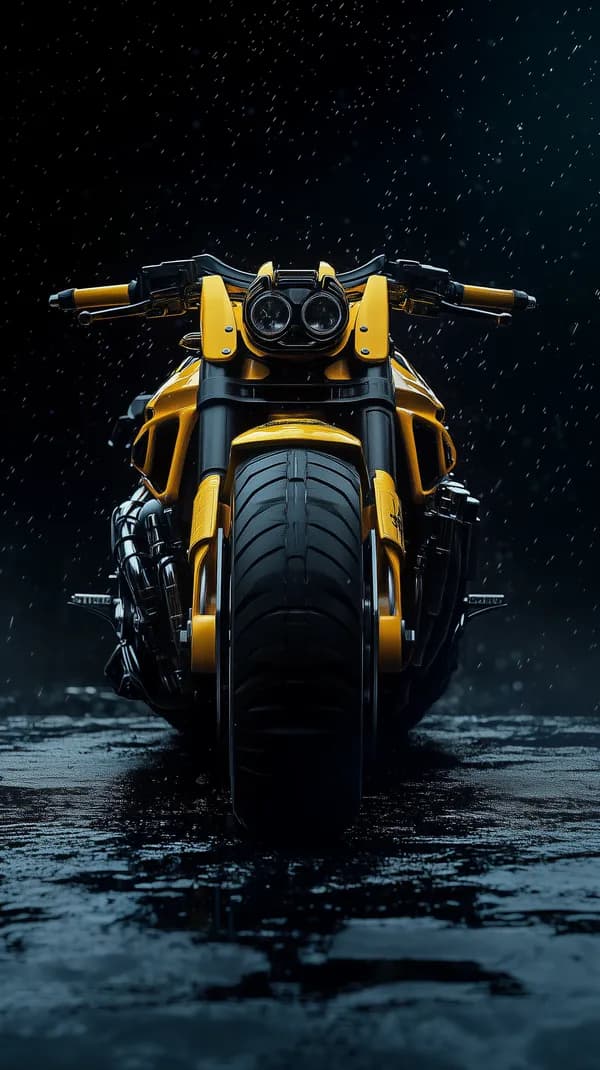 Yellow Sport Motorcycle Front View in Night Rain Wallpaper - HD Wallpaper, 4k Background Image