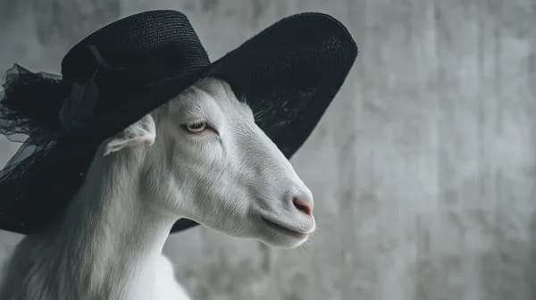Whimsical White Goat Portrait in a Wide-Brim Hat - Wallpaper - HD Wallpaper, 4k Background Image