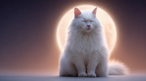 Moonlit White Cat Wallpaper - Dreamy Night Portrait Scene - HD Wallpaper, 4k Background Image
