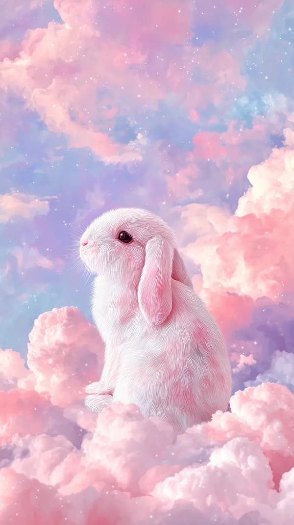 Pastel Bunny in Dreamy Cloudscape Wallpaper for Soft Screens - HD Wallpaper, 4k Background Image