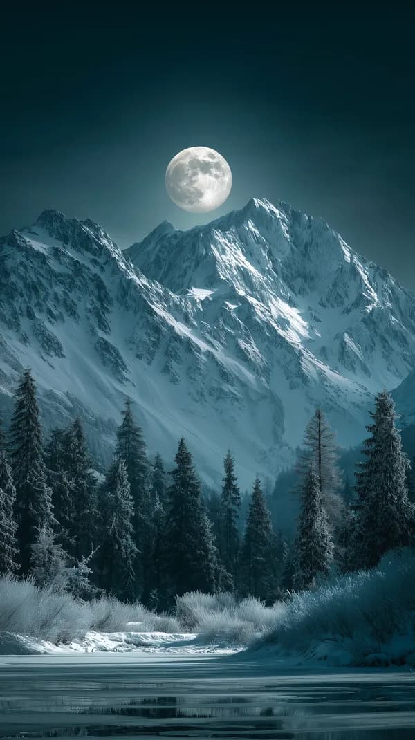 Moonlit Alpine Landscape: Snowy Peaks, Silent Forest - HD Wallpaper, 4k Background Image
