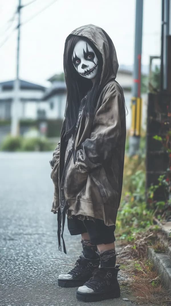 Moody Street Portrait: Hooded Figure with Skull Face Paint - HD Wallpaper, 4k Background Image