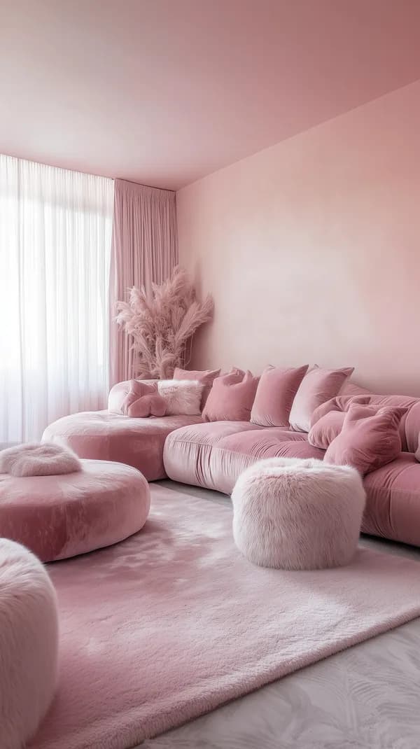 Soft Pink Living Room Wallpaper: Velvet Cozy Interior - HD Wallpaper, 4k Background Image