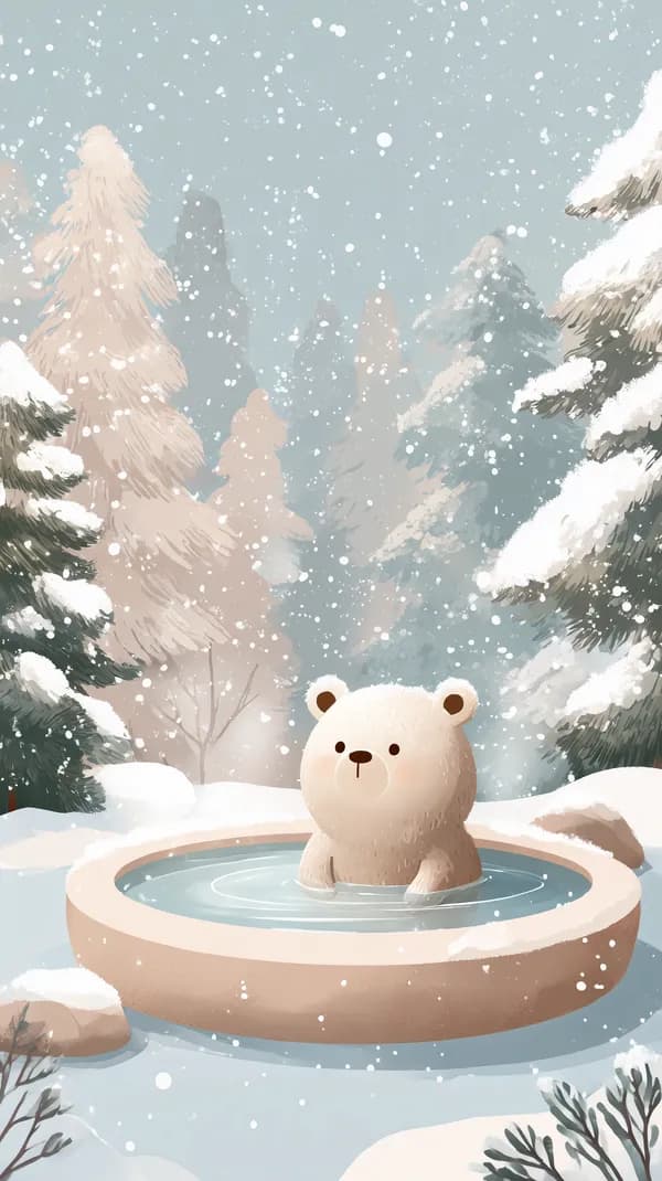 Whimsical Winter Bear in Snowy Forest Scene Wallpaper - HD Wallpaper, 4k Background Image