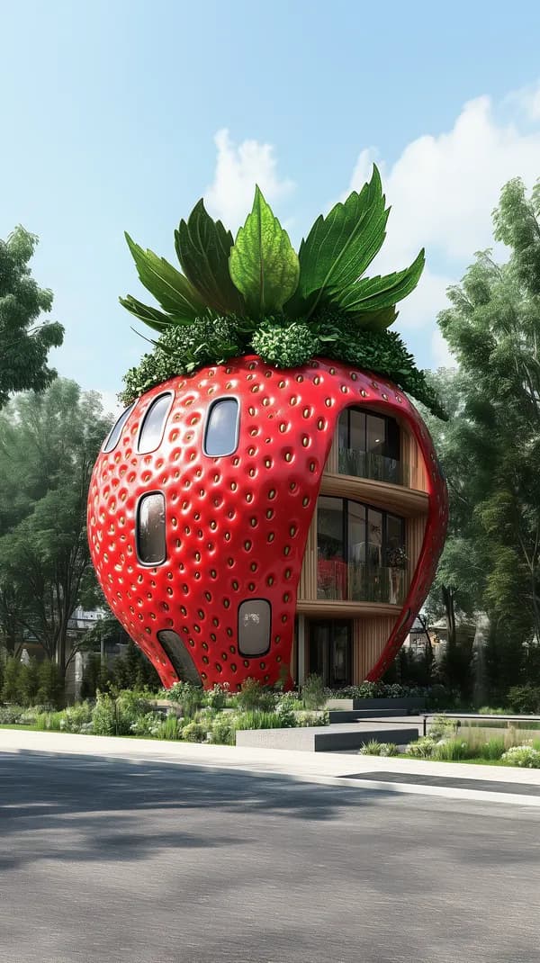 Strawberry-Shaped House with Green Roof in Garden Setting - HD Wallpaper, 4k Background Image