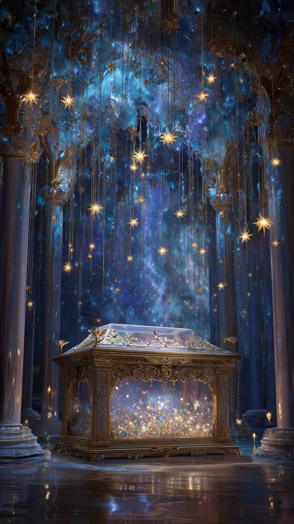 Starry Glass Treasure Chest in a Mystical Blue Temple - HD Wallpaper, 4k Background Image