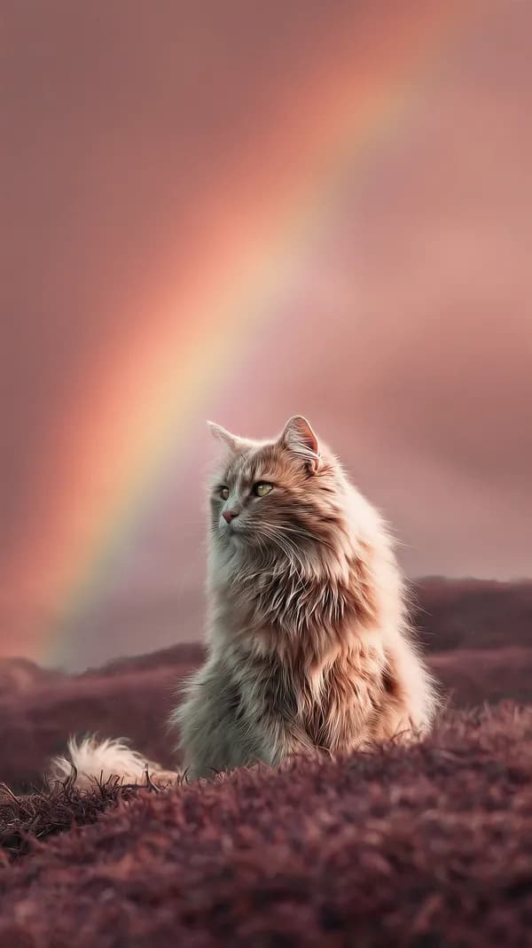 Dreamy cat under a pastel rainbow sunset wallpaper - HD Wallpaper, 4k Background Image
