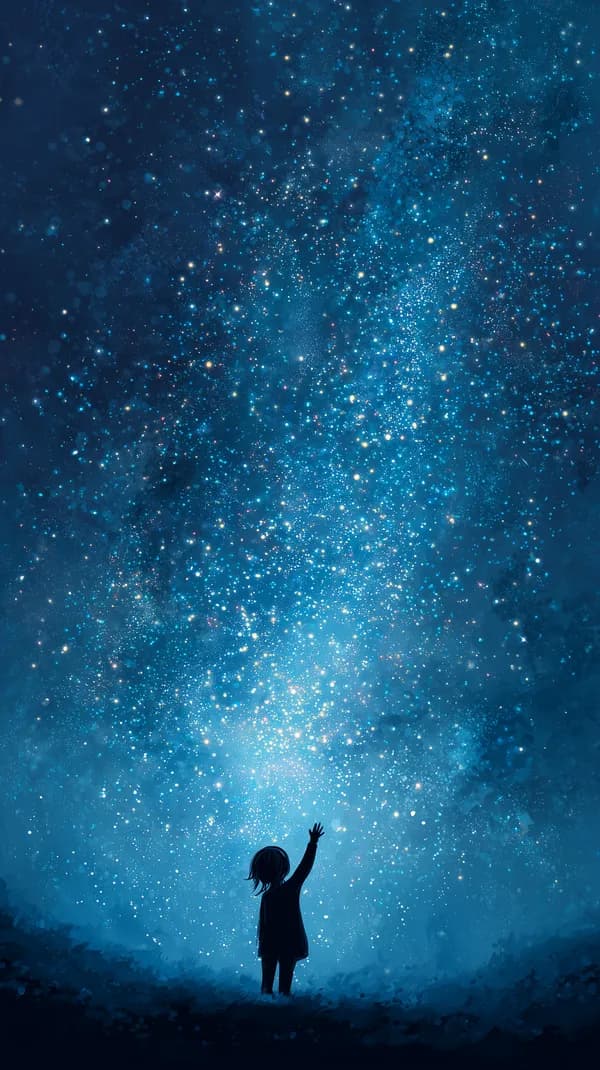 Starry Night Sky Wallpaper: Silhouette Reaching Toward Blue Galaxy - HD Wallpaper, 4k Background Image