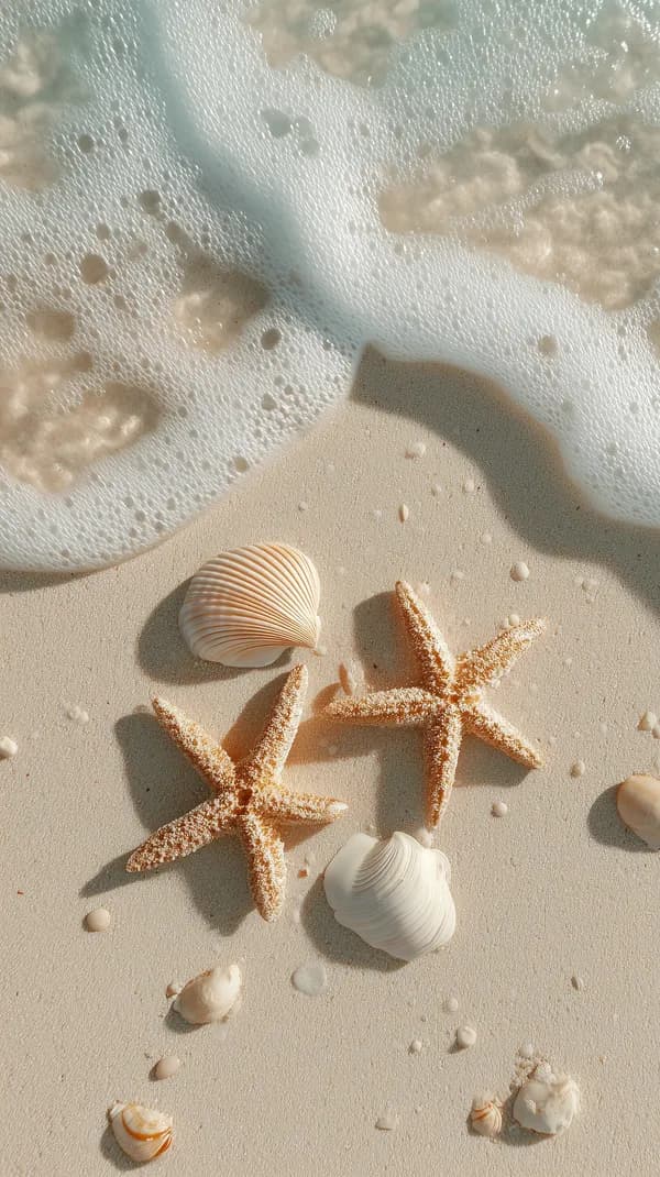 Sunlit Beach Shells and Starfish on Soft Sandy Shore - HD Wallpaper, 4k Background Image