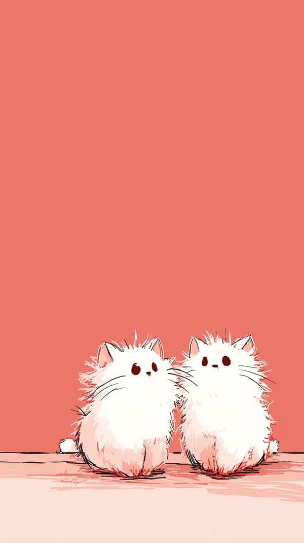 Cute Pair of White Kittens on a Soft Coral Background - HD Wallpaper, 4k Background Image