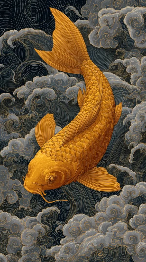 Golden koi among swirling clouds luminous wallpaper art - HD Wallpaper, 4k Background Image
