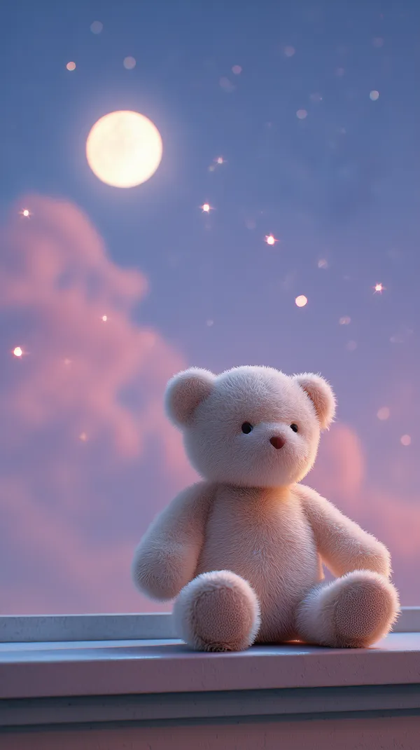 Dreamy Moonlit Plush Bear on a Window Sill at Twilight - HD Wallpaper, 4k Background Image