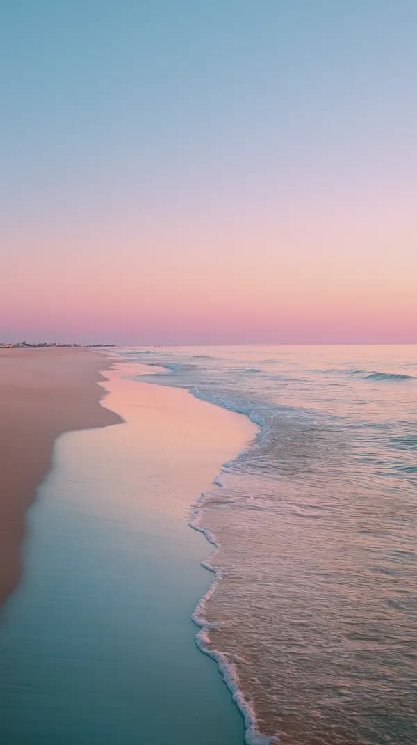 Pastel Beach Sunset Wallpaper: Calm Ocean at Dusk with Soft Waves - HD Wallpaper, 4k Background Image