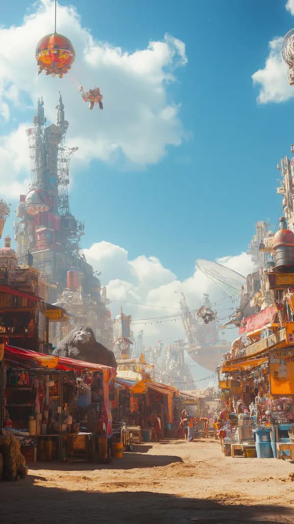 Dreamy Futuristic Metropolis Street Scene with Flying Vehicles - HD Wallpaper, 4k Background Image