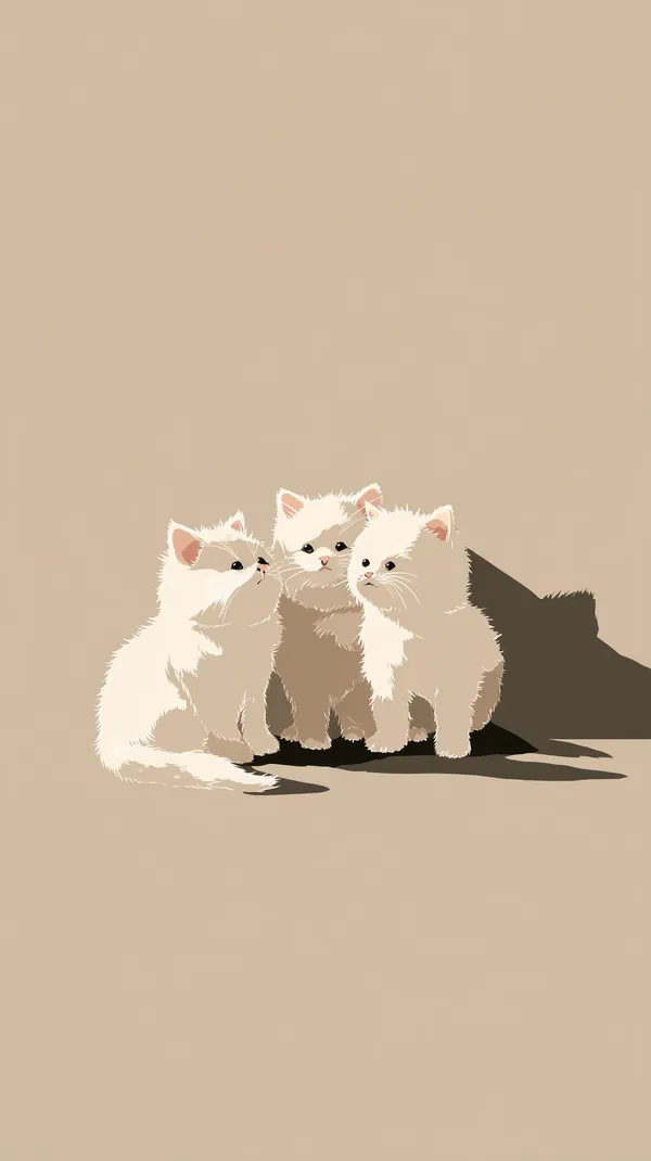 Soft Beige Kittens Trio - Minimal Cute Wall Art Wallpaper - HD Wallpaper, 4k Background Image