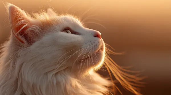 Golden Hour Cat Portrait: Soft White Feline in Sunset Glow - HD Wallpaper, 4k Background Image