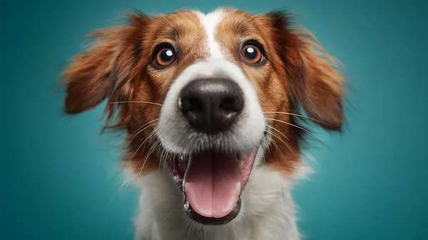 Bright Close-Up Happy Dog Portrait on Teal Background - HD Wallpaper, 4k Background Image