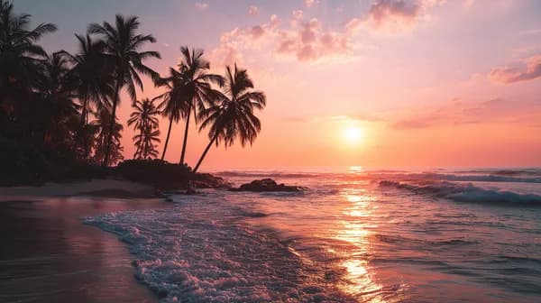 Tropical Sunset Beach Wallpaper with Palm Trees at Sunrise - HD Wallpaper, 4k Background Image